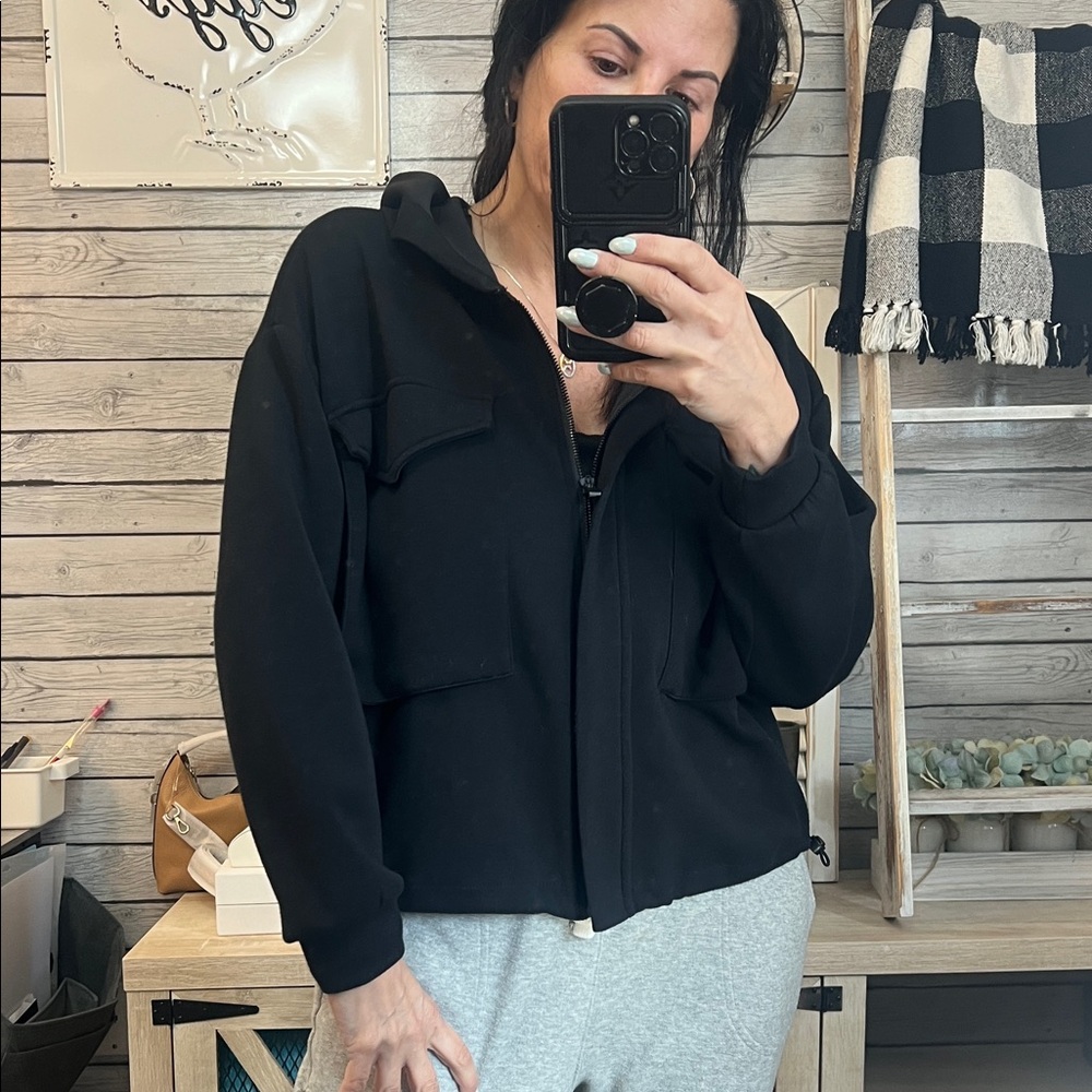 Elegant Black Utility Style Zipper Jacket for Women